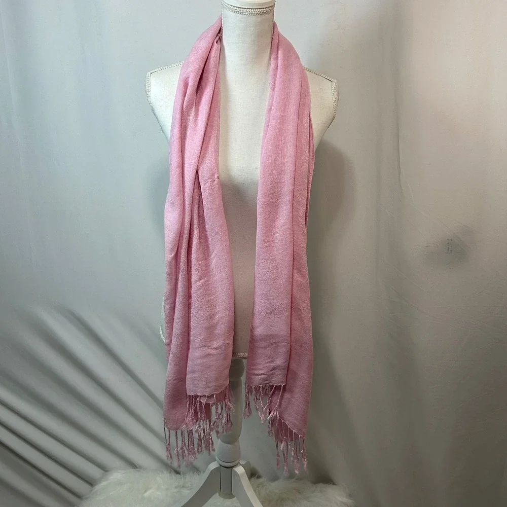 Pink Scarf with Fringe Lightweight Woven Shawl Wrap Women's Fashion